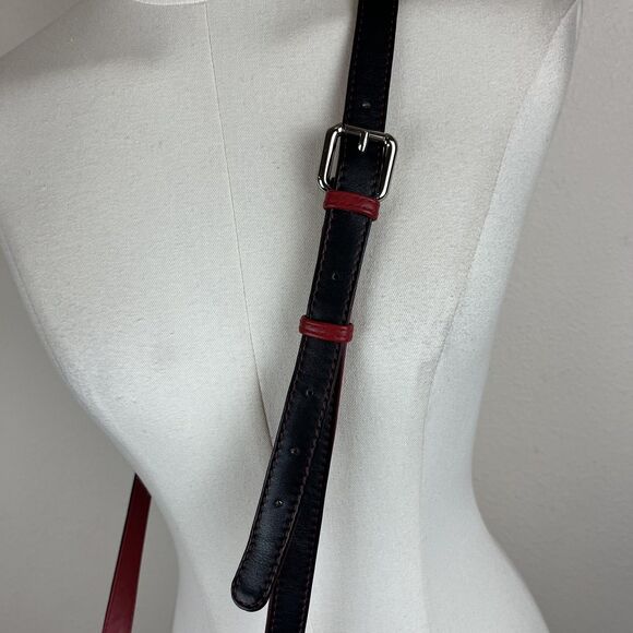 ILI New York Bucket Bag Womens Black Red Genuine Leather Drawstring Crossbody - Picture 4 of 13